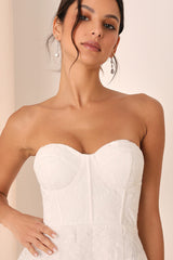 Precious Approach White Embroidered Strapless Tulle Mini Dress