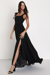 Love Me Forever Black Square Neck Maxi Dress