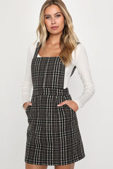 Plaid to Be Yours Black and White Plaid Pinafore Mini Dress