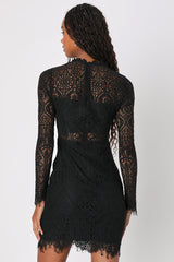 Appetite for Seduction Black Lace Long Sleeve Dress