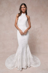 Dreamy Glamour White Embroidered Halter Mermaid Maxi Dress