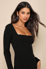 Infinitely Elegant Black Long Sleeve Maxi Dress