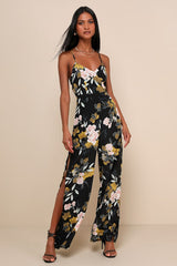 Beautiful Blooms Black Floral Print Wide-Leg Jumpsuit