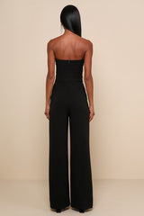 Edith Black Strapless Wide-Leg Jumpsuit