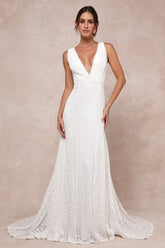 Infinite Bliss Ivory Lace Sleeveless Backless Trumpet Maxi Dress