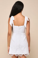 Lovable Aesthetic White Embroidered Tie-Strap Mini Dress
