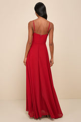 Cause for Commotion Red Pleated Bustier Maxi Dress