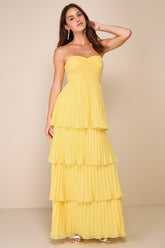 Seriously Sensational Yellow Strapless Tiered Maxi Dress