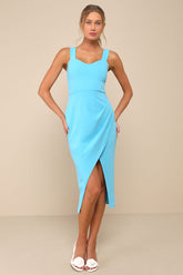 Always Beautiful Teal Blue Sleeveless Tulip Midi Dress