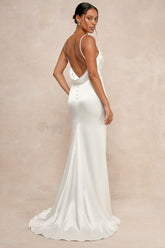 Lovely Endearment White Satin Sleeveless Backless Maxi Dress