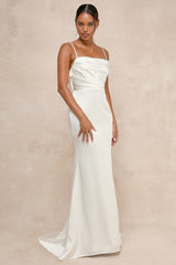 Lovely Endearment White Satin Sleeveless Backless Maxi Dress