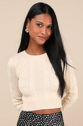 Cuddly Contentment Cream Cable Knit Cropped Sweater