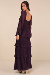 Impactful Elegance Purple Tiered Balloon Sleeve Maxi Dress