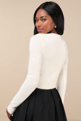 Cozy Sweetness Ivory Eyelash Knit Cropped Cardigan