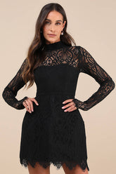 Gorgeous Attraction Black Lace Structured Long Sleeve Mini Dress