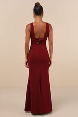 Love In Your Eyes Wine Red Knotted Mermaid Maxi Dress