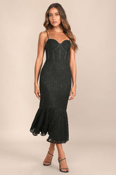 Found Your Love Black Lace Sleeveless Trumpet Midi Dress