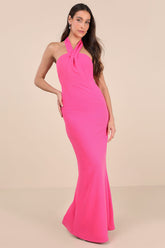 Mesmerizing Perfection Pink Halter Neck Backless Maxi Dress