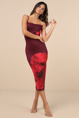 Jaela Burgundy Floral Mesh Sleeveless Bodycon Midi Dress
