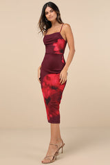 Jaela Burgundy Floral Mesh Sleeveless Bodycon Midi Dress