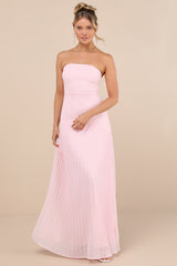Celebratory Aesthetic Blush Pink Pleated Strapless Maxi Dress