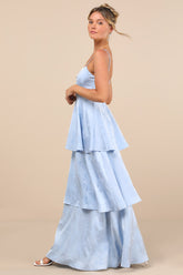 Prigette Light Blue Jacquard Tiered Maxi Dress