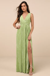 Melitta Lime Green Plisse Sash Maxi Dress