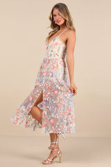 Mahryn Beige 3D Floral Embroidered Midi Bodysuit Dress
