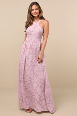 Love and Beyond Mauve Pink Burnout Floral Maxi Dress