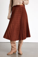 Raylie Rust Brown Suede Pleated Midi Skirt