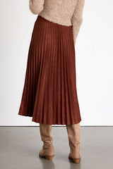 Raylie Rust Brown Suede Pleated Midi Skirt