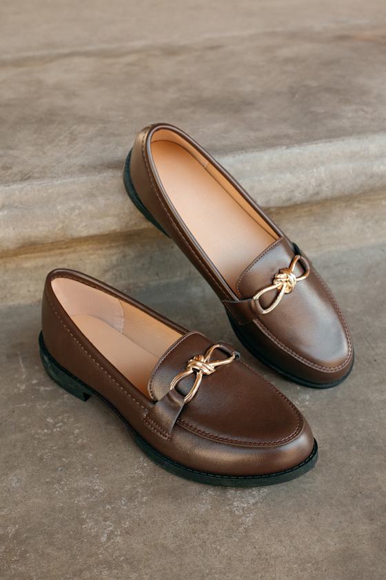 Ayan Brown Horsebit Loafer Flats