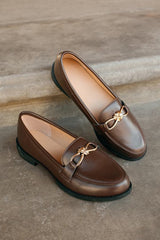 Ayan Brown Horsebit Loafer Flats