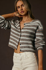 Windermere Ivory & Brown Striped Cardigan Sweater