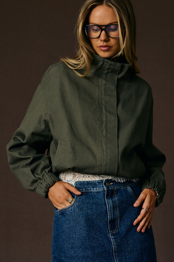 Malena Dark Olive Zip-Up Jacket