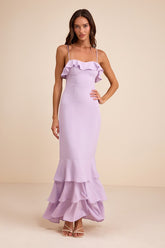 Lively Evenings Lavender Sleeveless Tiered Maxi Dress