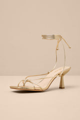 Senna Gold Strappy Lace-Up High Heel Sandals
