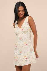 Jaziel Ivory Floral Sleeveless Mini Dress