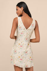 Jaziel Ivory Floral Sleeveless Mini Dress