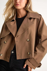 Donley Light Brown Double-Breasted Cropped Trench Coat