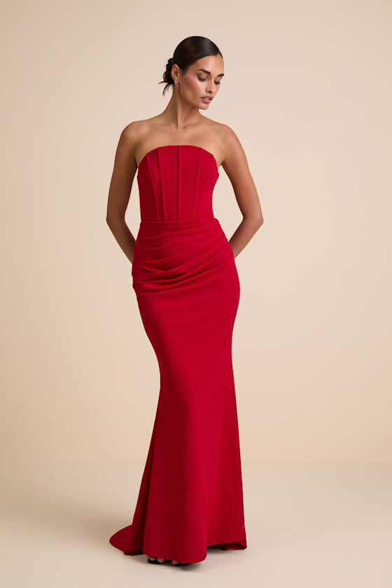 Laney Red Strapless Corset Maxi Dress