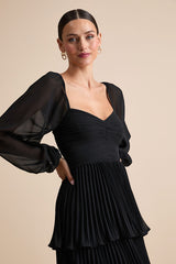 Impactful Elegance Black Tiered Balloon Sleeve Maxi Dress