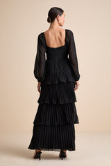 Impactful Elegance Black Tiered Balloon Sleeve Maxi Dress