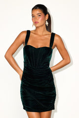 Opulent Mood Emerald Velvet Bustier Mini Dress