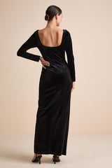Forever Sensational Black Velvet Long Sleeve Maxi Dress