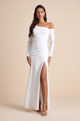 Elegant Sensation White Asymmetrical Pleated Maxi Dress