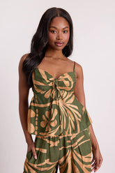 Sabo Olive and Tan Boho Print Strappy Halter Top