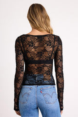 Hunter Black Sheer Lace Long Sleeve Top