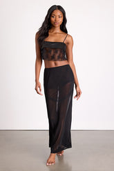 Laurena Black Sheer Lace Two-Piece Lingerie Slip Set