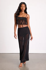 Laurena Black Sheer Lace Two-Piece Lingerie Slip Set